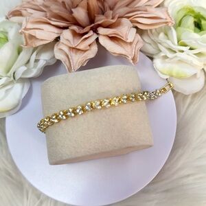 Crystal Heart And Gold Accent Tennis Bracelet NEW!